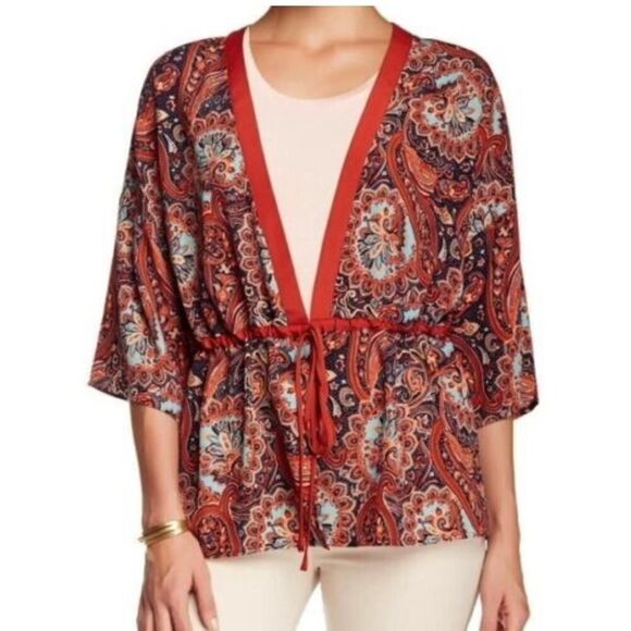 NWOT Pleione Paisley Short Kimono Top with Drawstring Size Small - Picture 1 of 8